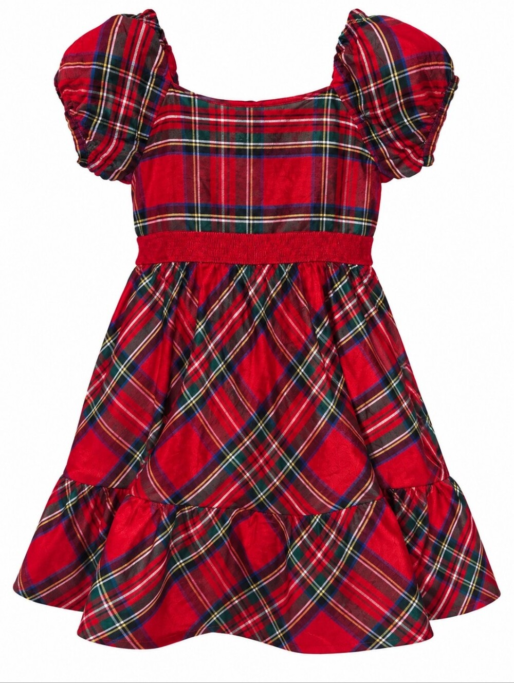 Janie and Jack Red Plaid Puff-Sleeve Holiday Dress